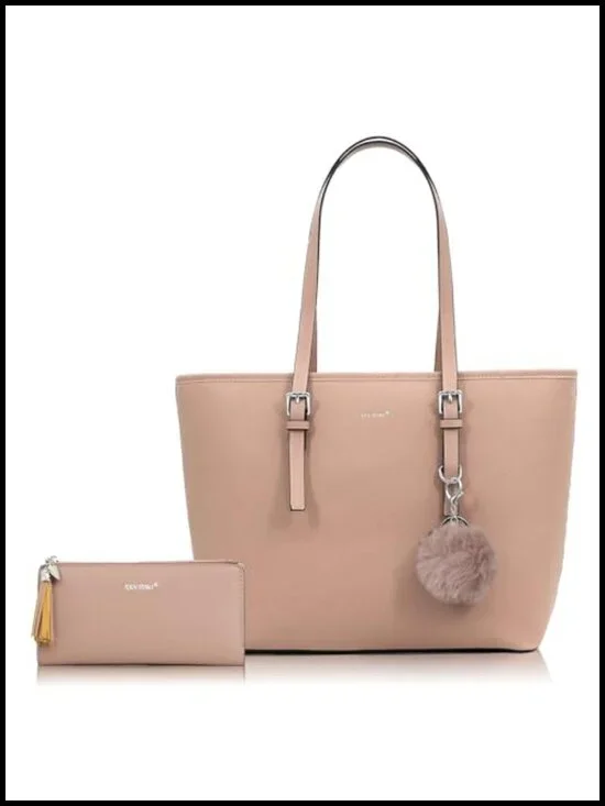 PU Leather Shoulder Bag Tote Set with Wallet for Travel Work