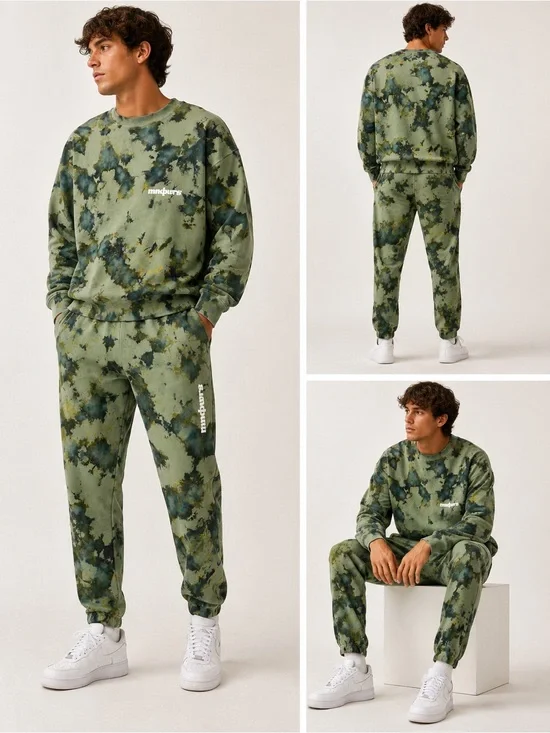 Mndpwrs Matching Tie Dye Sweat Set Green Fleece Sweatshirt & Joggers Size Small