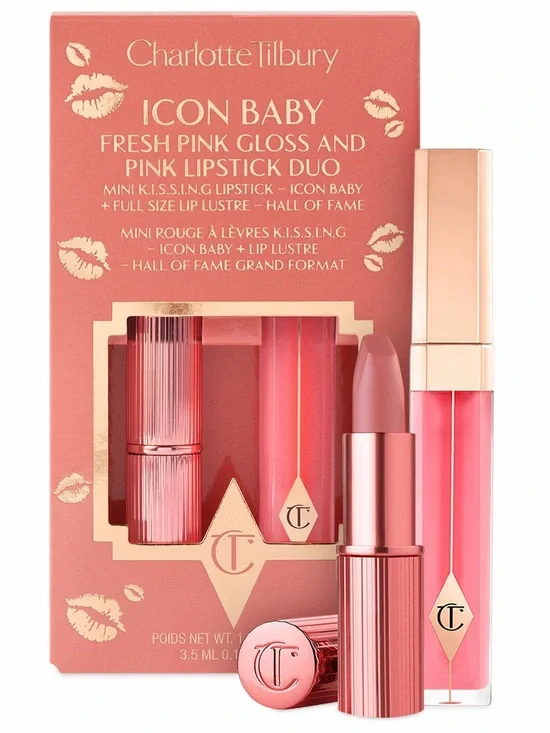 Charlotte Tilbury Icon Baby Pink Lipstick Mini+Pink Gloss Full Size Duo NIB!