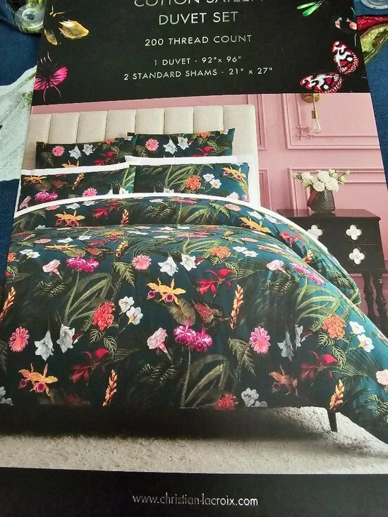Christian Lacroix  Duvet Cover Set Cotton Tropical Floral Navy Blue NWT