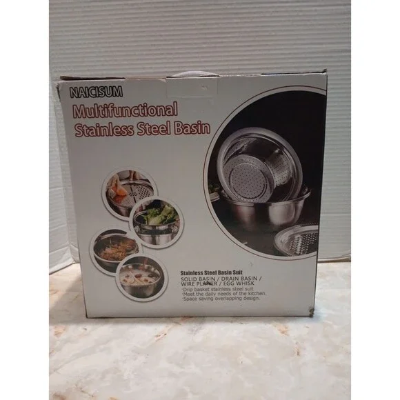 Naicisum Multifunctional Stainless Steel Basin Suit Drain/Wire Planer/Egg Whisk