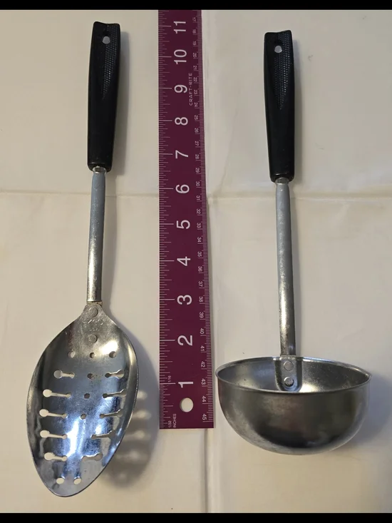 Vintage EKCO USA Slotted Serving Spoon & Soup Ladle Black Handle 11
