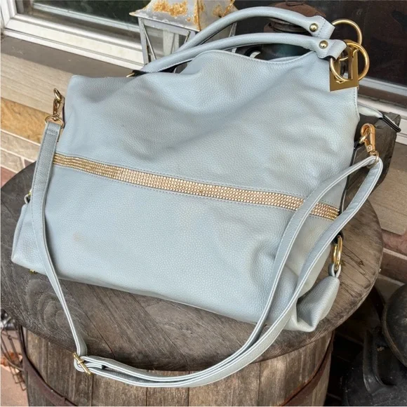 Dasein Crystal Trimmed‎ Pebbled Vegan Leather Satchel