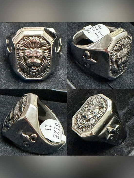 Men’s Metal Lion Head Ring Fleur De Lis Gothic Biker Size 11