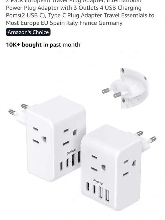 💕European Travel Plug Adapter with USB and USB-C (2 Pack)