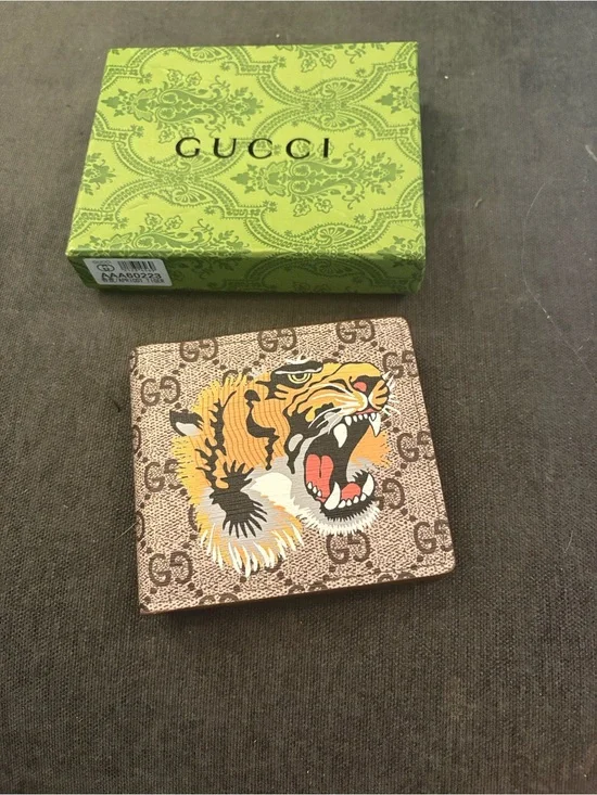 Gucci Brown GG Supreme Tiger Money Clip with Multicolor Tiger Motif