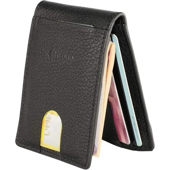 Skinny Wallet for Men, Slim Bifold Card Holder, Genuine Leather & RFID Blocking