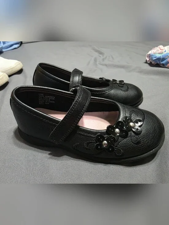 Rachel Black Mary Jane Dress Shoes with Floral Studs
