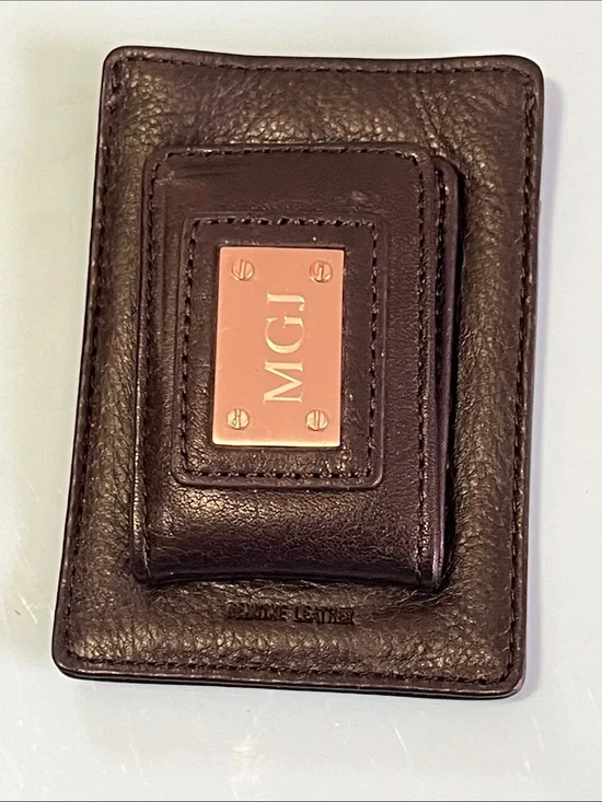 Things Remembered Brown Leather Money Clip with Rose Gold Plate