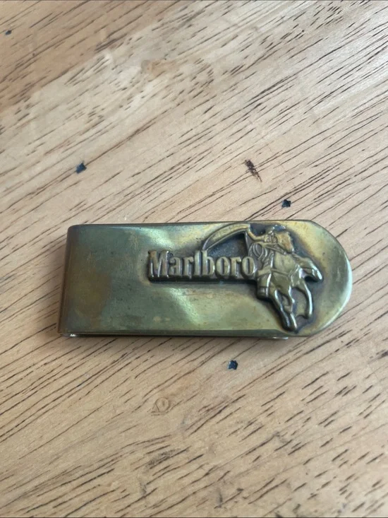 Marlboro Brass Tone Rider Money Clip - vintage 2” x 1”