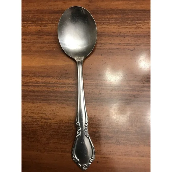 THC stainless steel korea soup spoon rose floral pattern 5 1/2 in‎