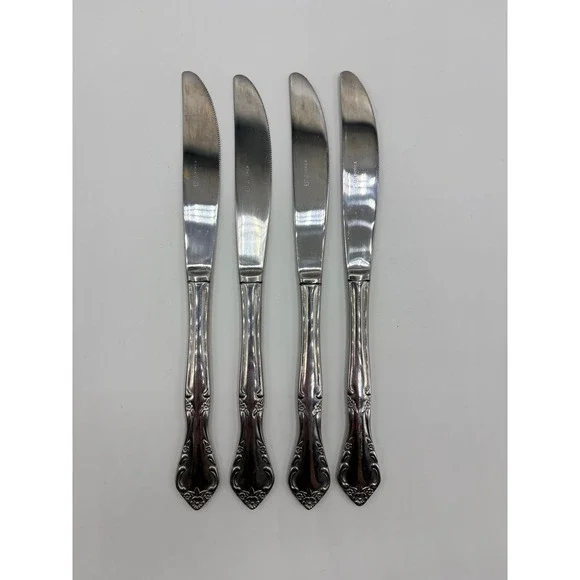 Estia Dinner Knives Floral Scroll Stainless Steel Korea Set of 4 Silver‎ 9in