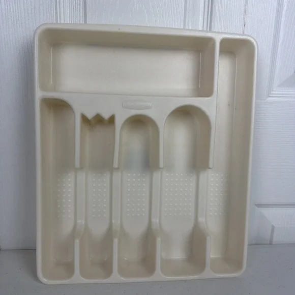 Rubbermaid Cutlery Silverware Holder Tray Ivory Plastic 6 Slot 2925 Vintage