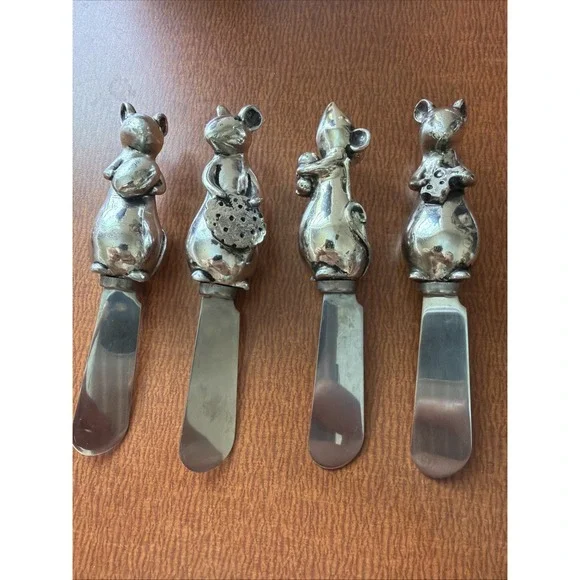 2002 Boston Warehouse SPREADERS Stainless Steel Mice Mouse Cheese  Vintage