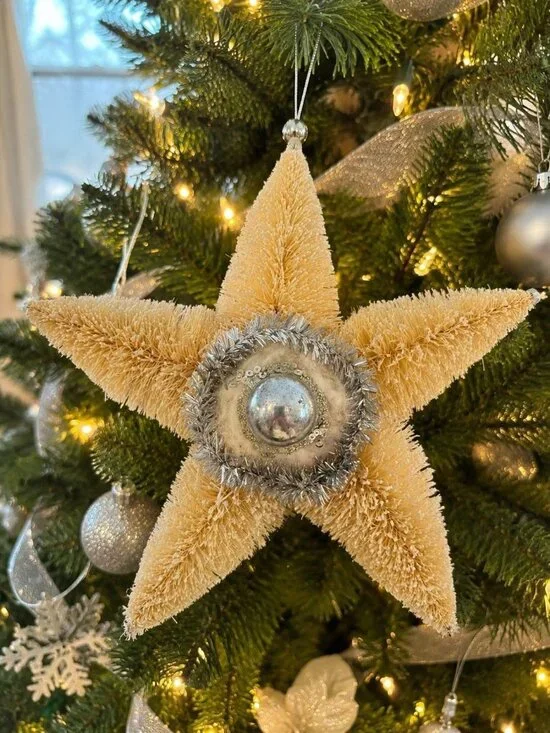 Vintage Bottle Brush Star Ornament Large 8.5