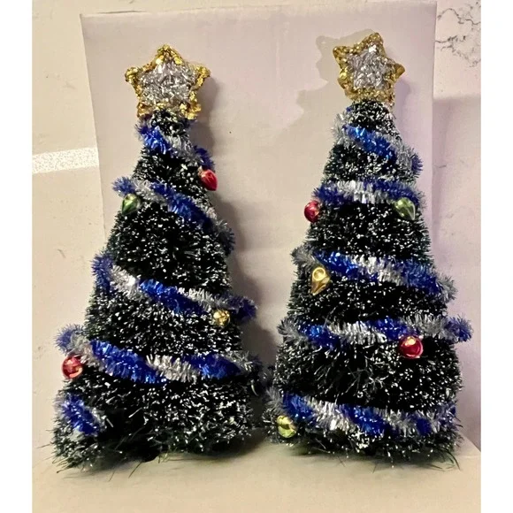 Department 56 Miniature Sisal Christmas Trees with Stars and Ornaments Set of‎ 2