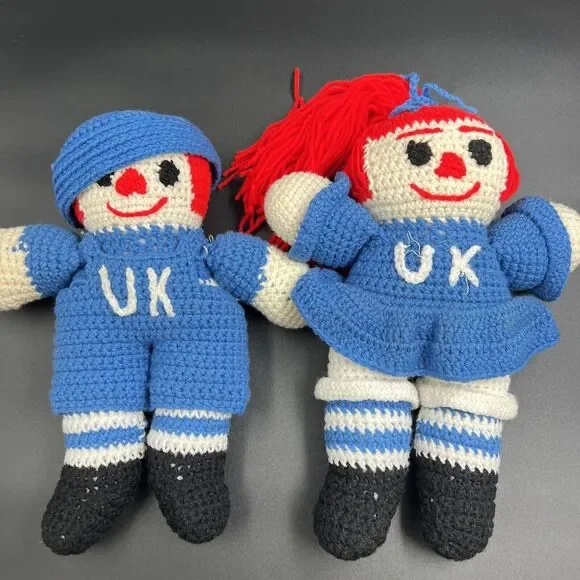 Handmade Crochet Raggedy Ann and Andy University‎ of Kentucky Plush Dolls