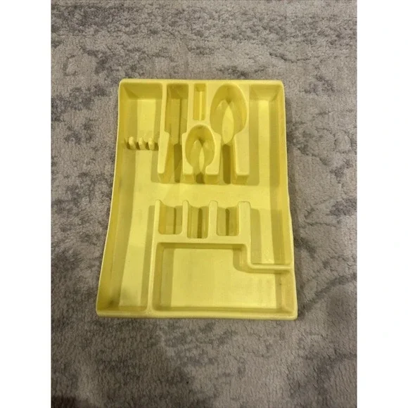 Silverware Flatware Drawer Organizer Tray VTG Yellow Kitchen Knife Fork Spoon‎