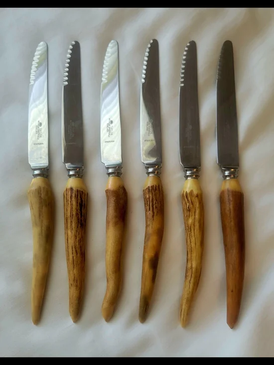 Vintage Taylor's Eye Witness Sheffield Steak Knives Stag/ Antler, Set of 6