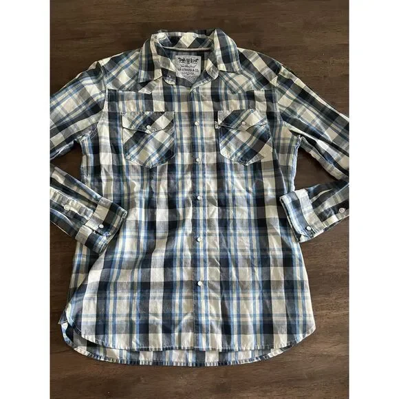 Levis Two Horse Brand Mens Plaid Shirt Small S Long Sleeve‎ Button Up Vintage