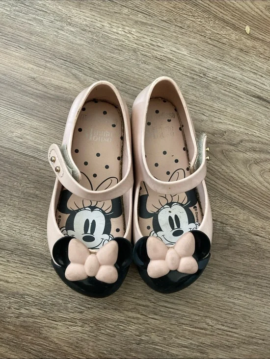 Mini Melissa Minnie Mouse Pink Mary Jane Shoes with Black Bow Accent Sz 10