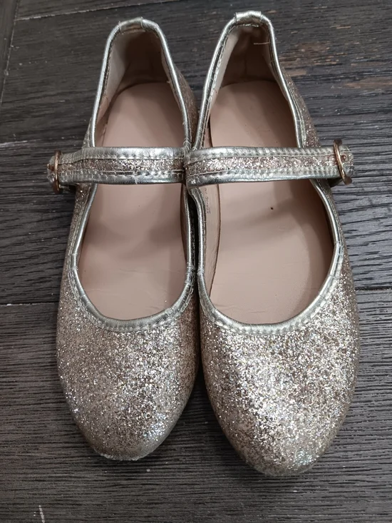 Girls Size 1, Gold Glitter Mary Jane Flats