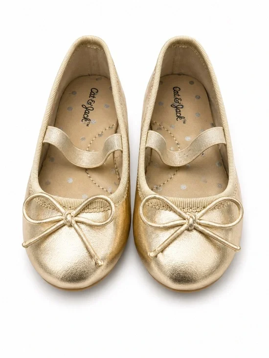 Cat & Jack Metallic Gold Girls' Mary Jane Ballet Flats with Bow