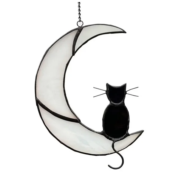 Black Cat Moon Crescent Moon Witchy Gothic Window Ornament Boho‎ Home Decor