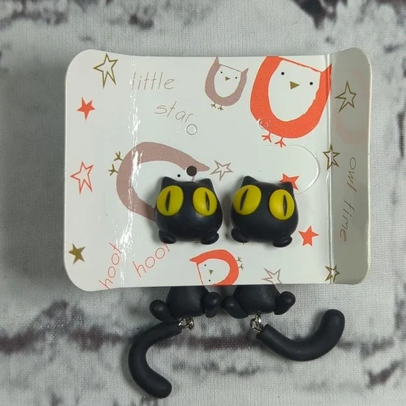 Cat Clay Stud Earrings Fashion Creative Animal Cute‎