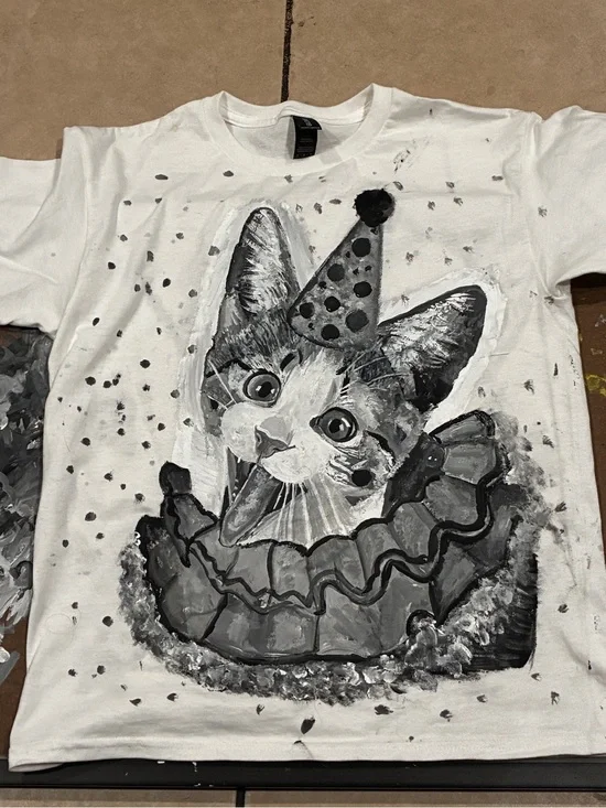 Cute Cat Clown Graphic Pet T-Shirt - White