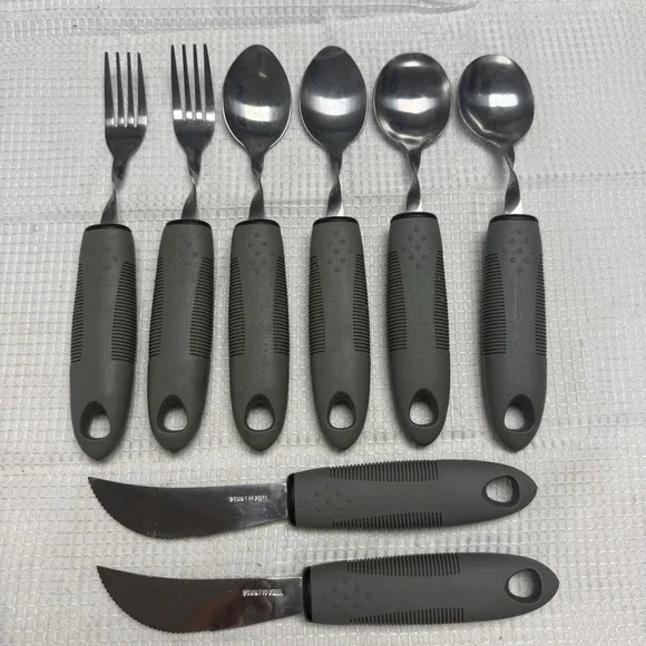 Set 8 Arthritis Silverware Adaptive Weighted Chunky Easy Grip Fork Knife Spoons