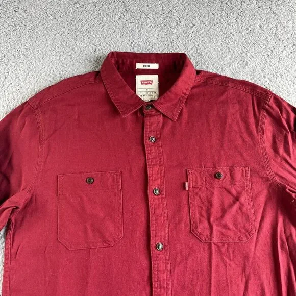 NEW Levi's Shirt‎ Mens Medium Red Stretch Button Up Casual Work Midweight Preppy