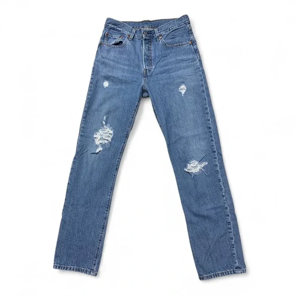 Levi's 501 90s Straight Leg Jeans Mens 27x30 Light Wash Distressed Button‎ Fly