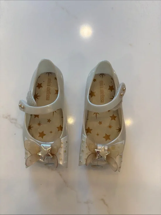Mini Melissa White Mary Jane Shoes with Star & Bow Accent