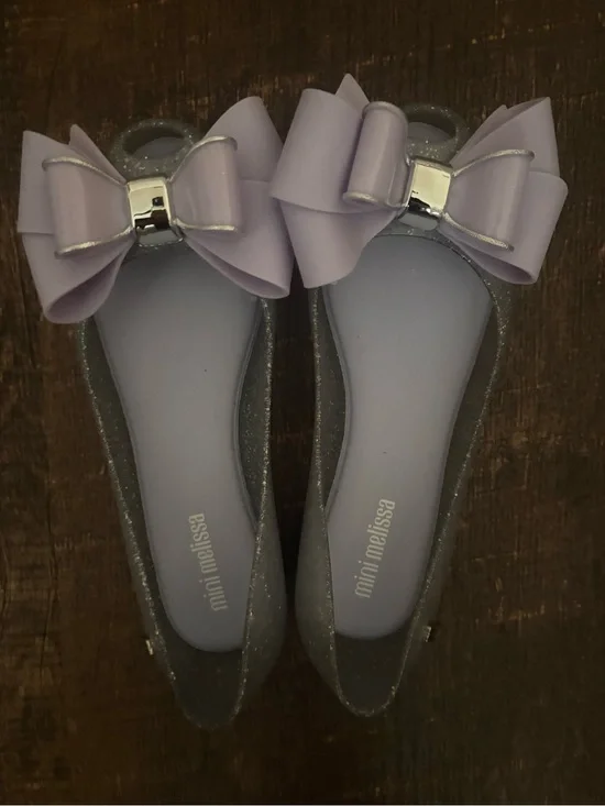 Mini Melissa Lavender Bow Jelly Flats with Glitter Trim