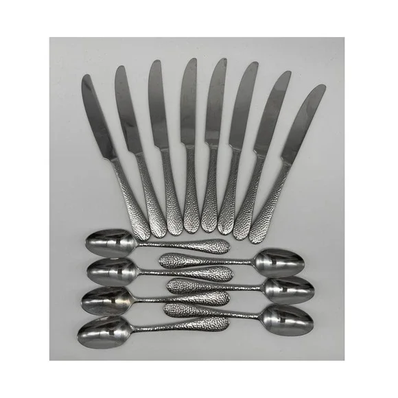 Oneida Tibet Flatware 15pc Silver Hammered Texture Stainless Steel Knives Spoon