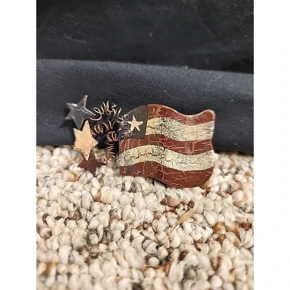 Rustic American Flag Pin Metal