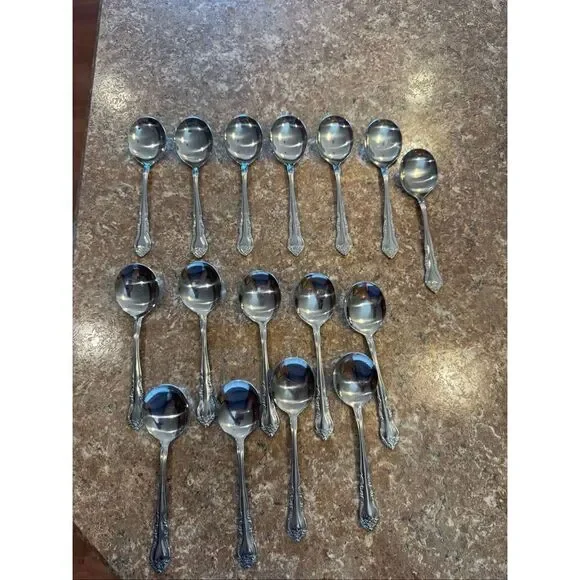 Walco soup spoon bundle of 16 Gumbo stainless steel floral