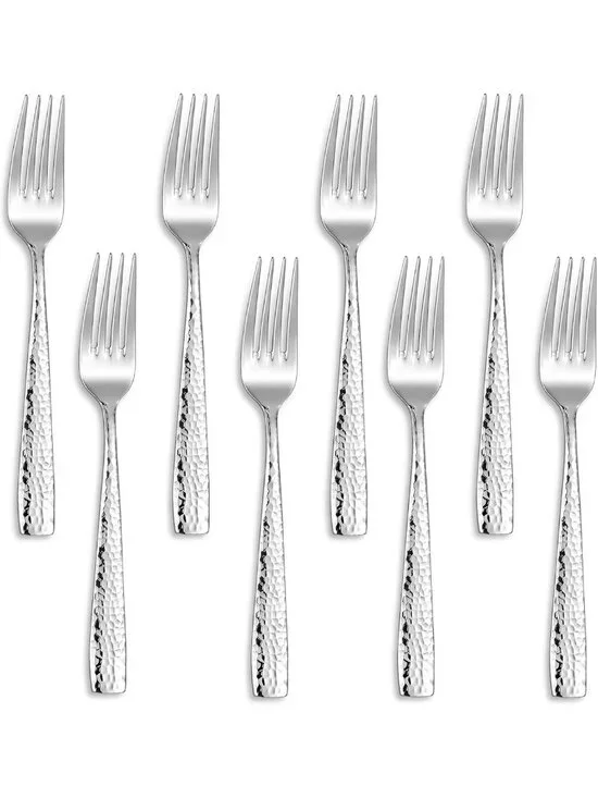 Elegant 8-Piece Hammered Fork Set, 18/10 Stainless Steel, Dishwasher Safe
