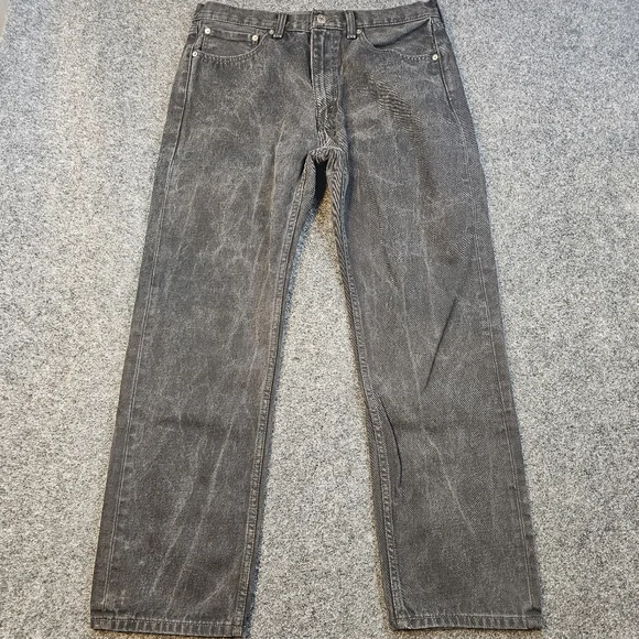 Levis 505 Jeans Mens 36x32 Black Gray Wash Straight‎ Leg Denim Faded