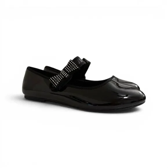 Jessica Simpson Big Girls Amy Black Patent Crystal Bow Ballet Flat, New! Size 5