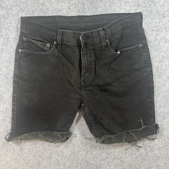 Levi's 511 Slim Denim Shorts W32 Black Frayed Raw Hem Distressed