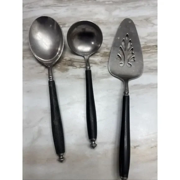 3 Vintage MCM Oxford Hall Stainless Japan Serving Flatware‎ Black Handles