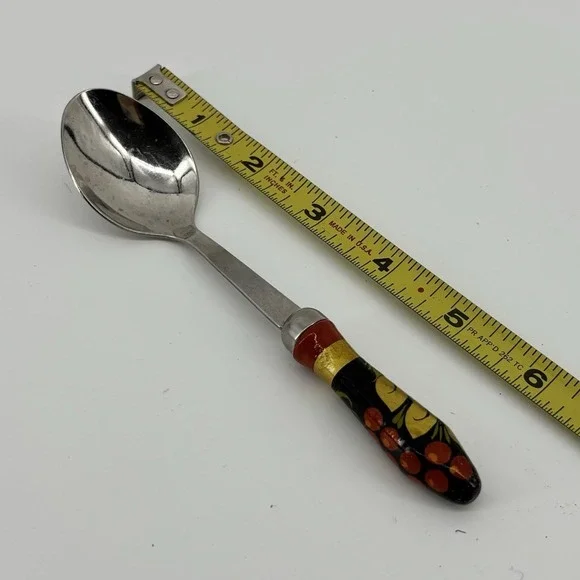 Vintage Russian Flatware: Hand Painted‎ Wood Stainless Spoon Khokhloma
