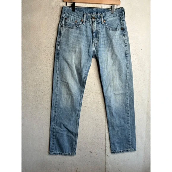 Levis 505 Regular Fit Straight Leg Light Wash Blue Denim Jeans Mens 30x32