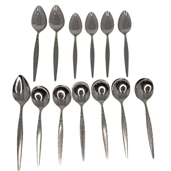 Oneida Community Venetia Stainless Flatware 13 Pc Lot Serving Teaspoons Vintage