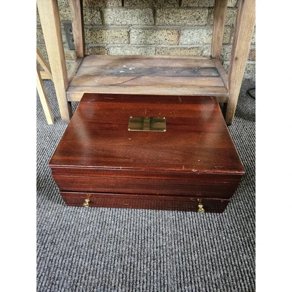 Vintage Solid Mahogany Silverware Chest Box Pacific Silver Cloth 2-Tier Drawer
