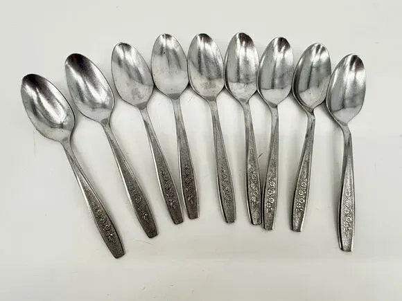 Vintage Floral Teaspoons Simeon L George H Rogers Stainless Lot 9 Replacement