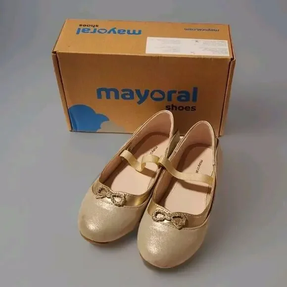 Mayoral Ballerina Girls' Flat Shoes Size 29 US 11C Color Gold Holiday Dressy- G7