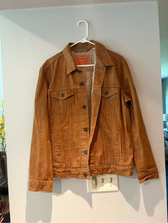 LEVIS Sz. LARGE Men Burnt Orange Teak Brown Denim Jean Jacket Trucker Coat